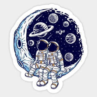 Romantic Couple Moon Illustration Sticker